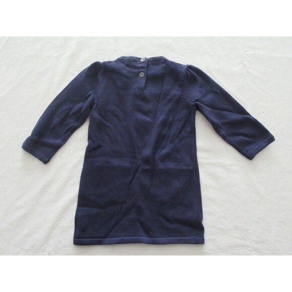 Tommy Hilfiger Dark Blue Navy Knit Dress Size 18M Bows Pocket Logo 100% Cotton - Picture 3 of 8